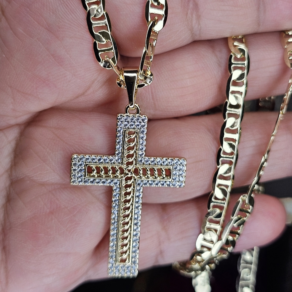 Gold and Silver Cross Pendant Necklace